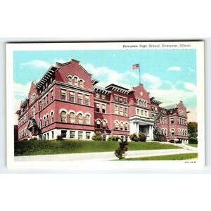 Vintage Kewanee High School Postcard Illinois Curt Teich Linen